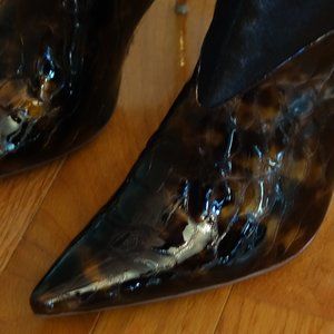 Italian made pony hair gold heel boots